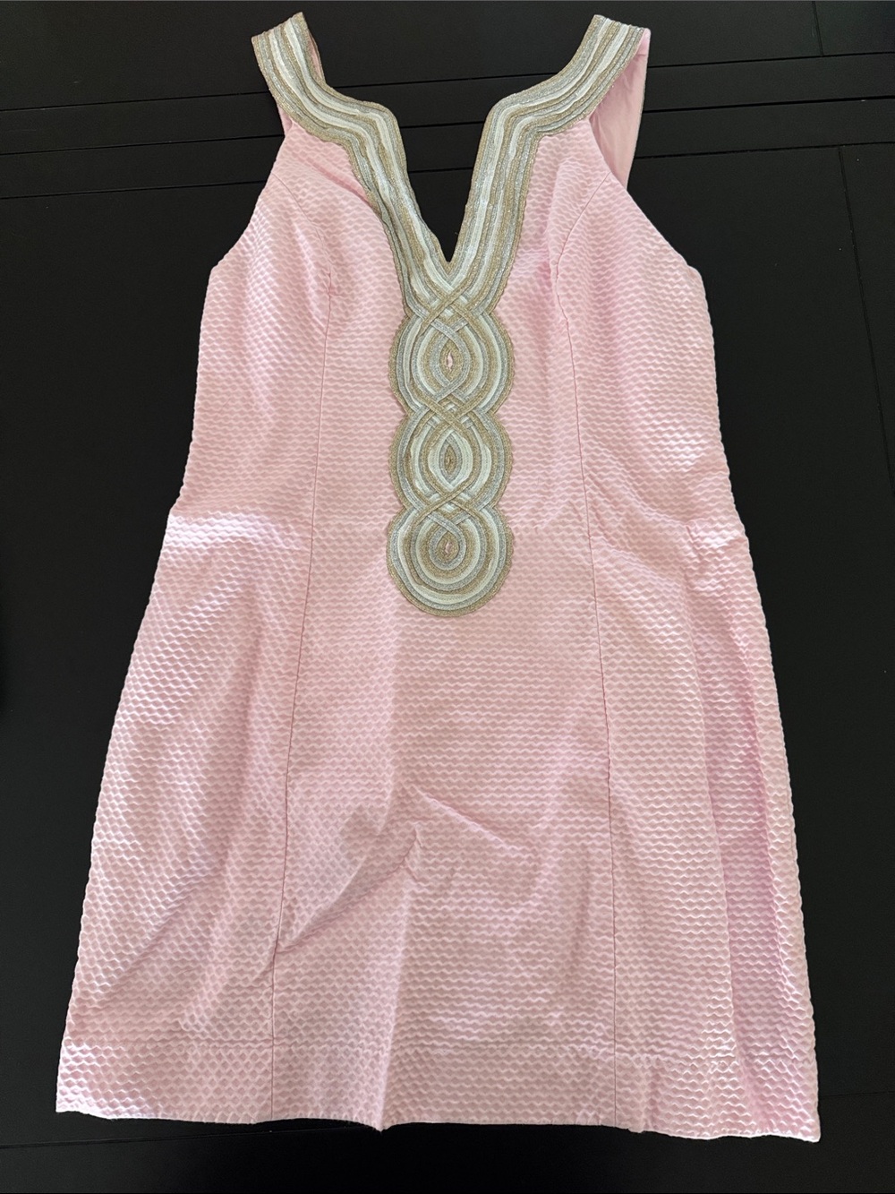 Lilly Pulitzer Pink Shift Dress with Gold Embellished V-Neck